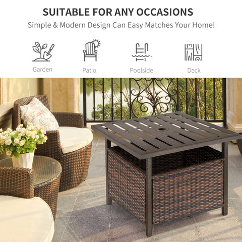 Brown outsunny outdoor rattan wicker patio coffee table with umbrella hole powder coated steel frame and storage box