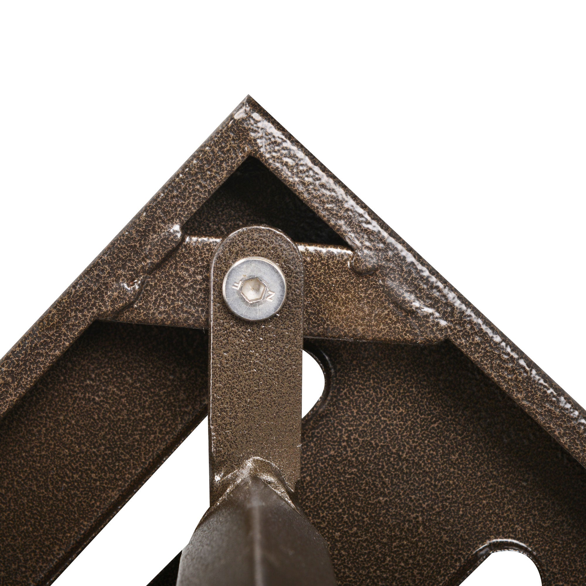 Bronze finished metal triangular wall bracket with textured surface and central screw for outsunny patio table umbrella hole