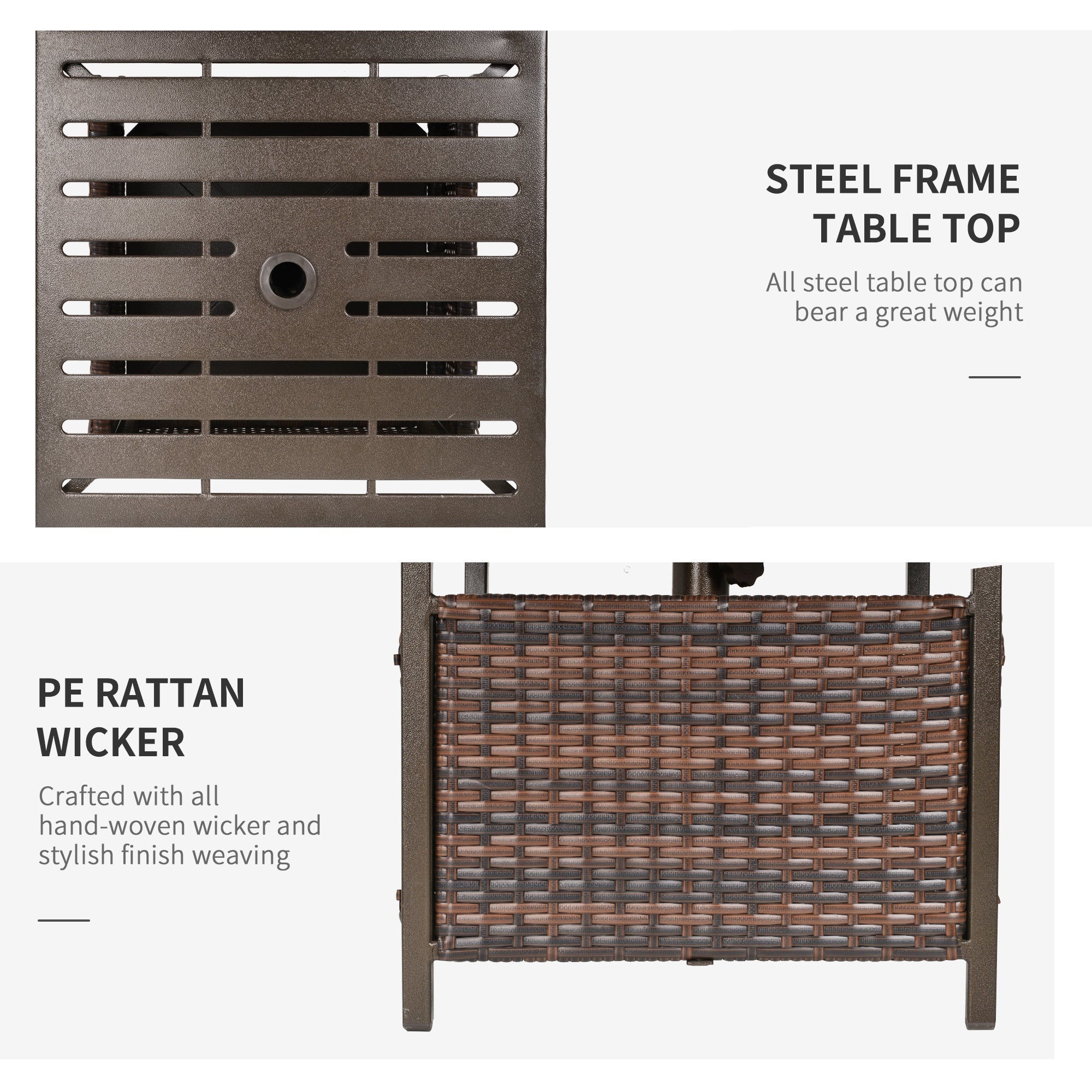 Brown pe rattan wicker outdoor coffee table with powder coated steel frame and umbrella hole for garden or backyard use