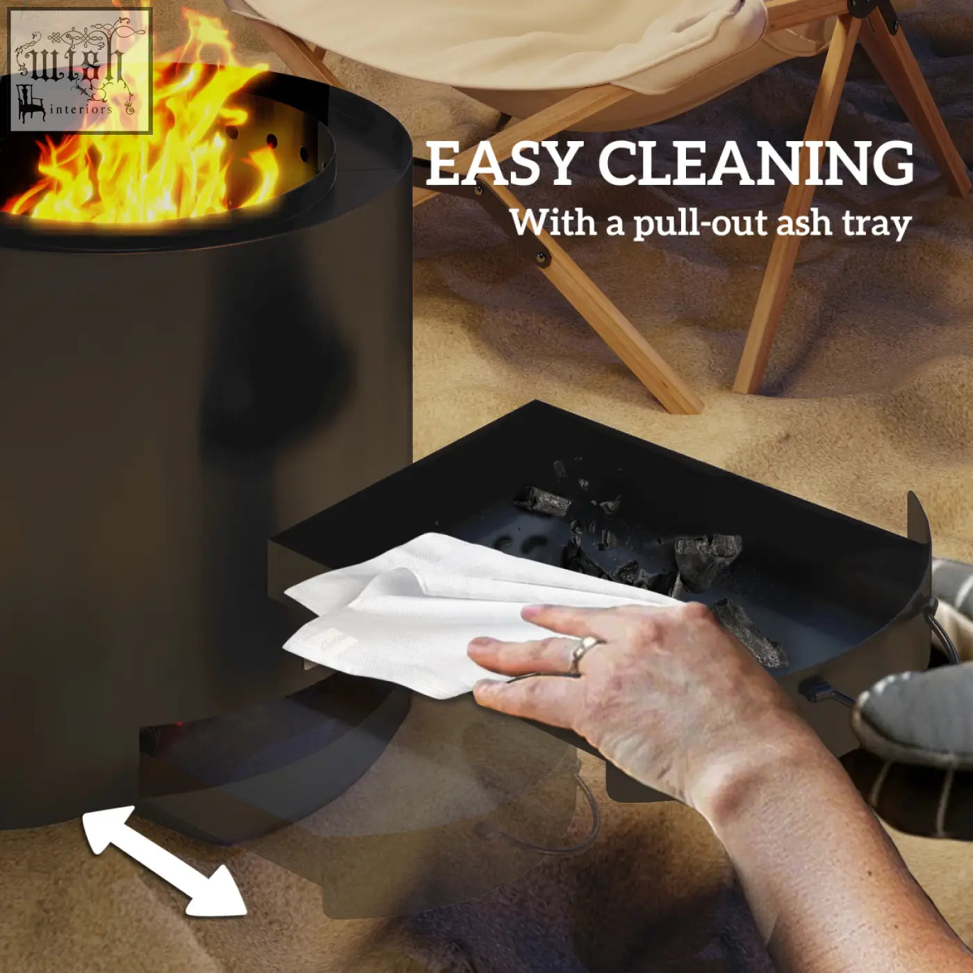 Outsunny outdoor round black metal fire pit with pull-out ash tray and fire poker for easy ash cleanup