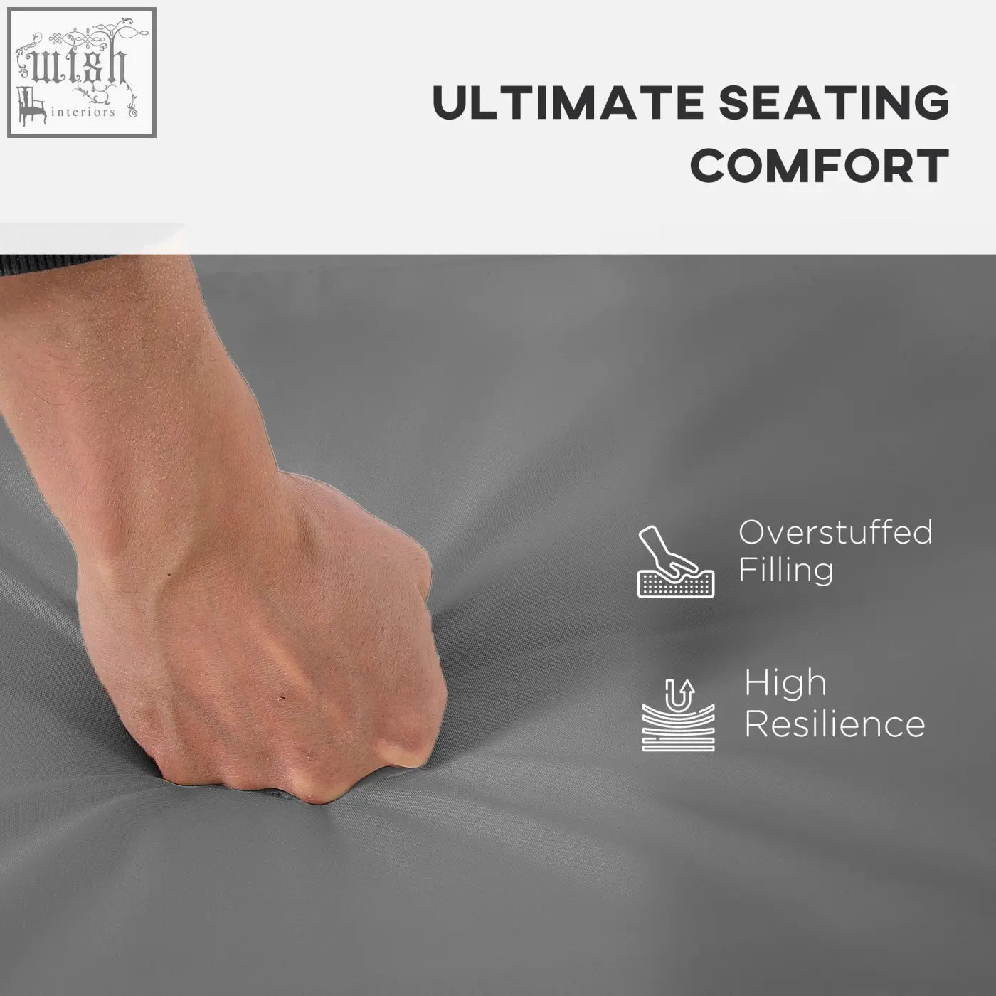 Gray outsunny outdoor seat cushion with plush overstuffed filling for rattan furniture single or double seat use