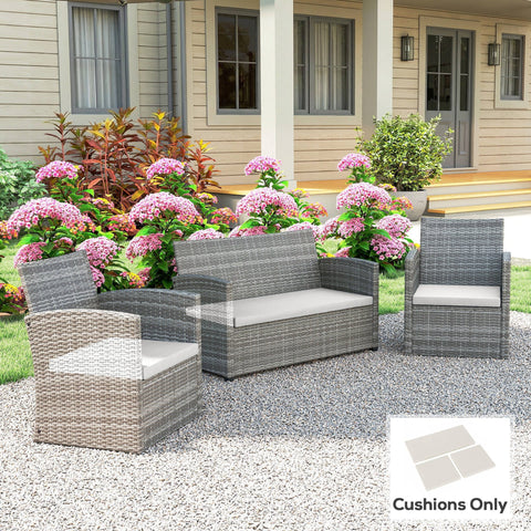 Gray woven wicker outdoor sofa set with cream white outsunny double seat cushion pads for rattan furniture
