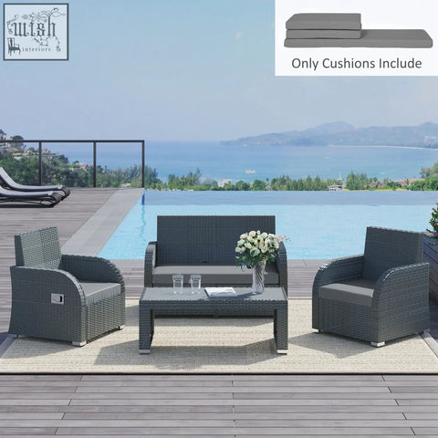 Outsunny outdoor seat cushion pads set with plush dark grey cushions for rattan sofa double and single seats