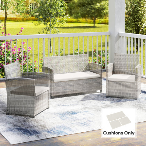 Gray woven wicker outdoor sofa set with cream white seat cushions for rattan furniture by Outsunny