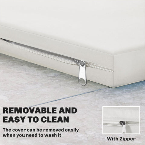 White removable mattress cover with silver zipper for easy cleaning on outsunny cream white seat cushion set