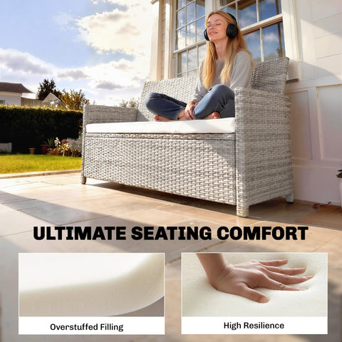 Gray woven wicker outdoor sofa with cream white single seat cushion from outsunny garden furniture set