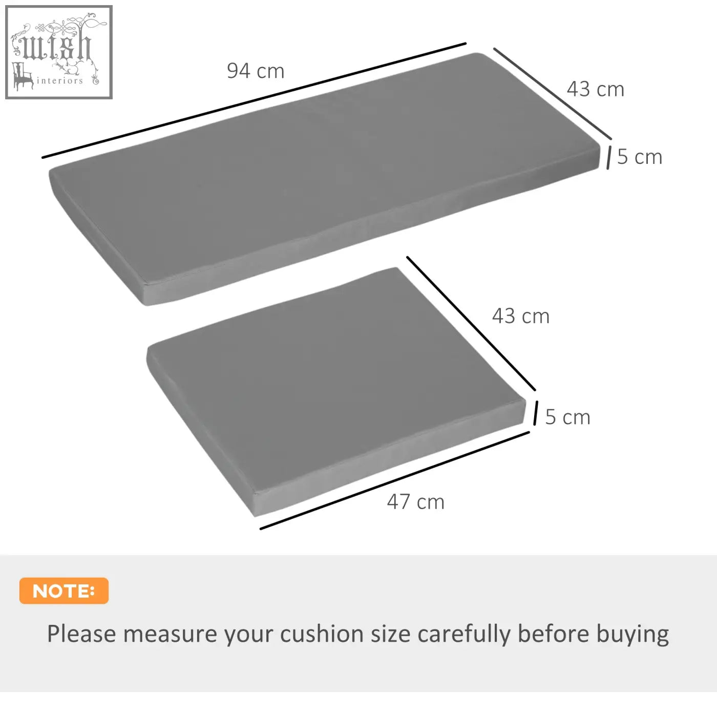 Gray rectangular single seat cushion 94x43x5 cm for rattan furniture from Outsunny outdoor seat cushion set