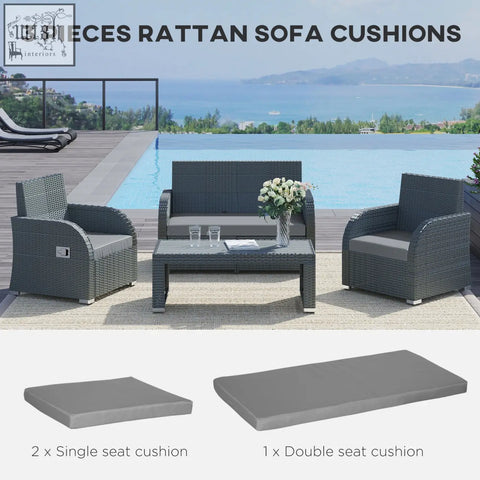 Set of three dark grey rattan seat cushions for outdoor patio furniture by Outsunny perfect for single or double seats