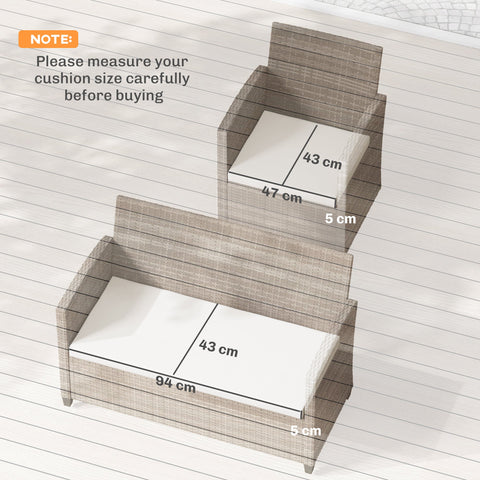 Gray woven wicker outdoor sofa set with cream white seat cushion pads for rattan furniture garden use