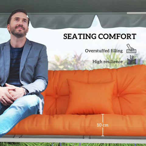 Bright orange overstuffed outdoor seat cushion with high resilience filling for 3-seater chair 150l x 50w cm