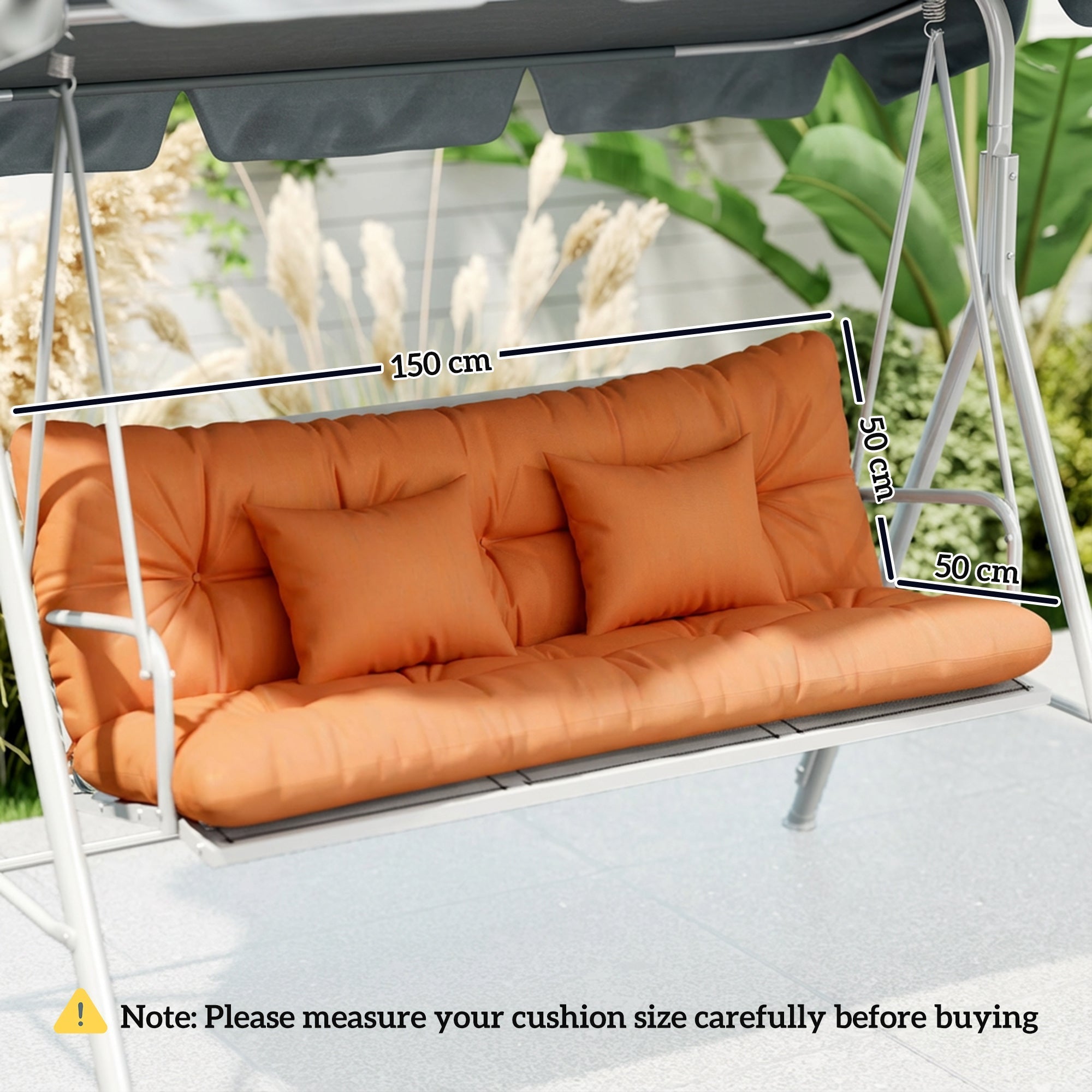 Orange Outsunny outdoor seat cushions with tufted design plush padding 150l x 50w for 3-seater swing seat