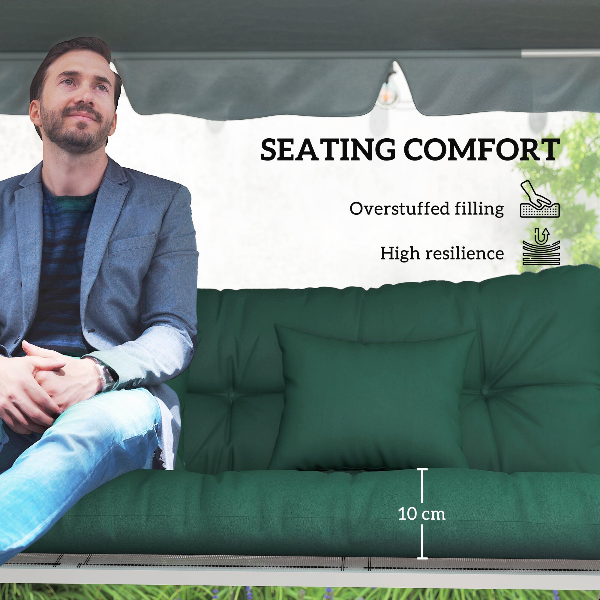 Deep green outsunny outdoor seat cushion with tufted design and high-resilience filling for 150l x 50w 3-seater chair