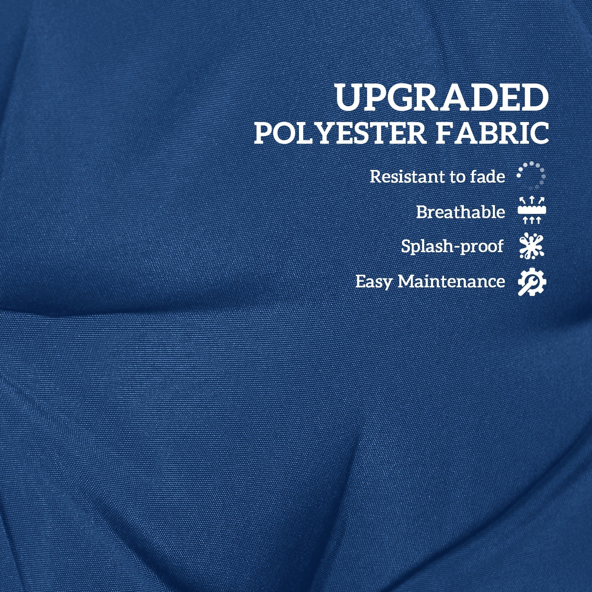 Deep blue textured weave polyester fabric on outsunny outdoor seat back cushion with 2 pillows 150l x 50w cm