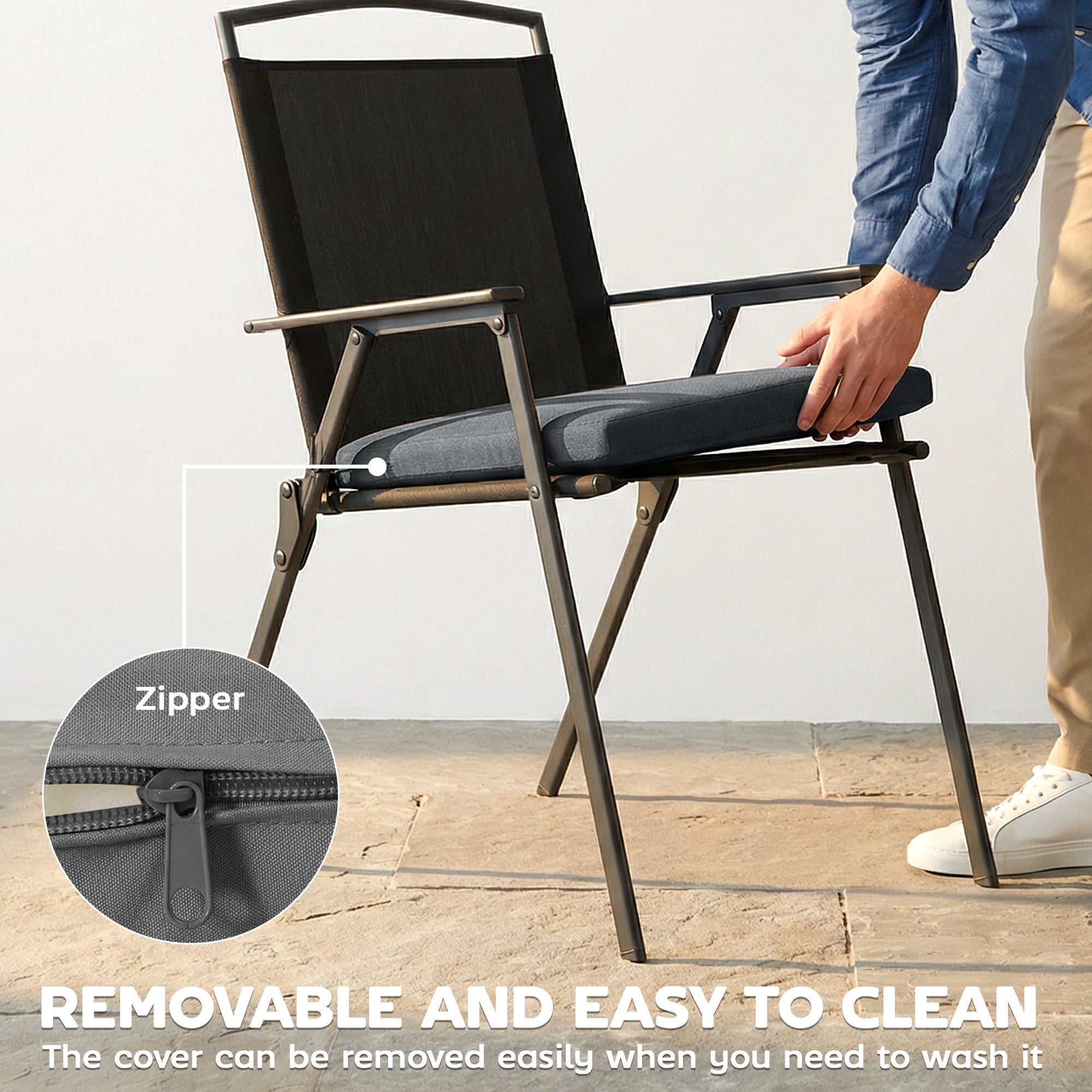 Outsunny outdoor seat cushions set of 2 dark grey waterproof pads on black mesh outdoor chair with metal frame