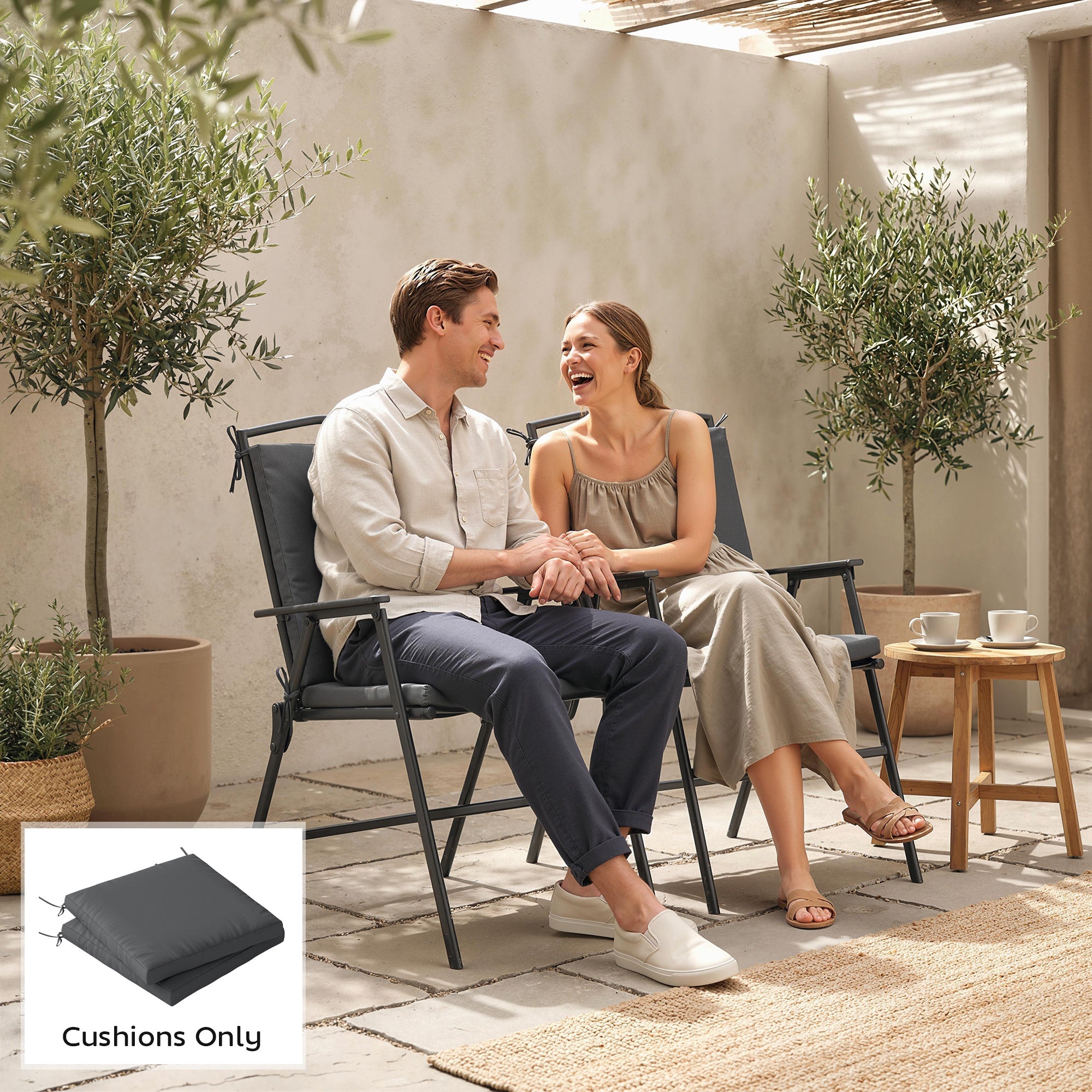 Dark gray waterproof outdoor seat cushions set of 2 by outsunny designed for garden seating with ties