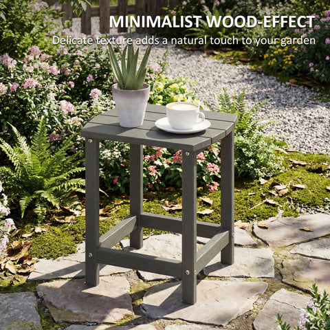 Outsunny gray minimalist wood-effect garden table with slatted top and sturdy legs 48w x 37d x 46h ideal indoor outdoor use