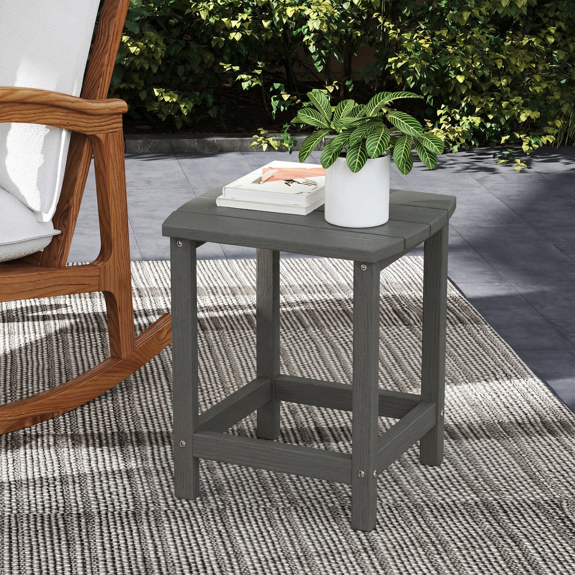 Outsunny outdoor side table in gray with sturdy wooden legs perfect as a garden table 48w x 37d for indoor outdoor use