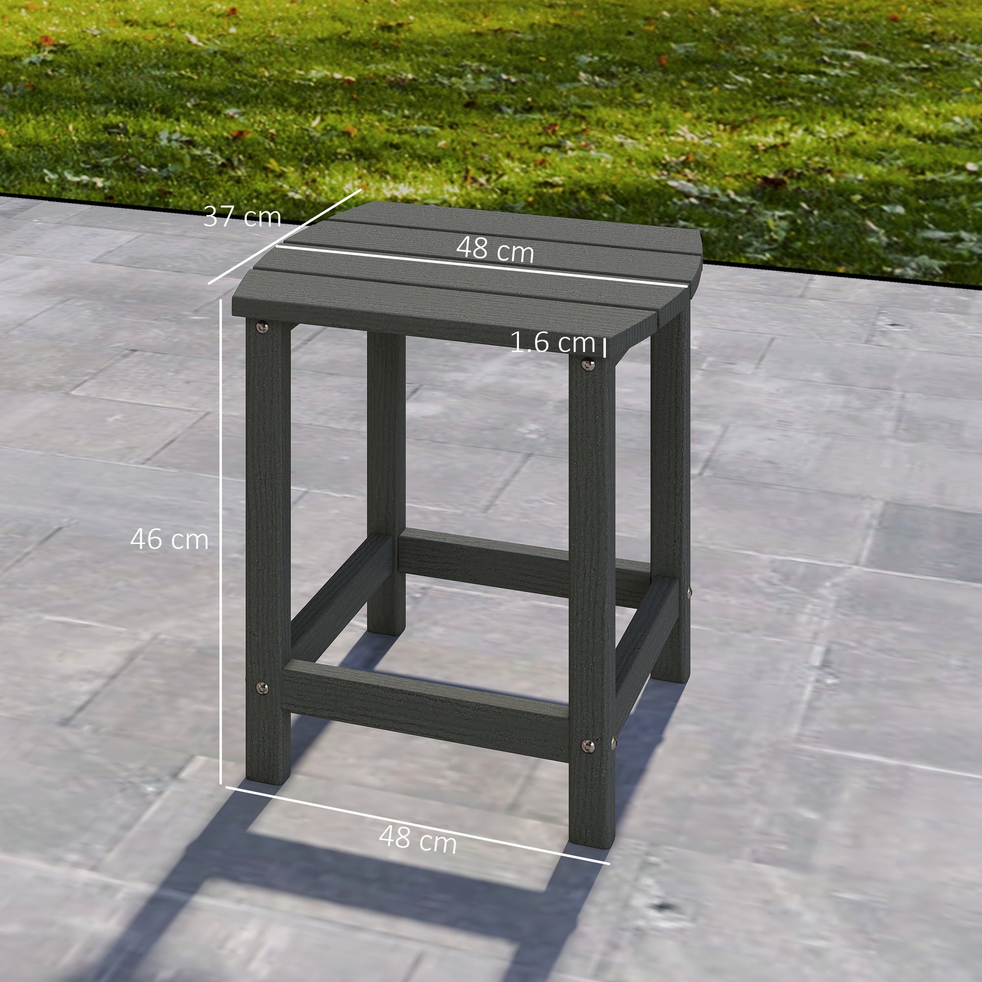 Outsunny dark gray outdoor garden table with slatted top and sturdy weather-resistant plastic legs 37d x 46h