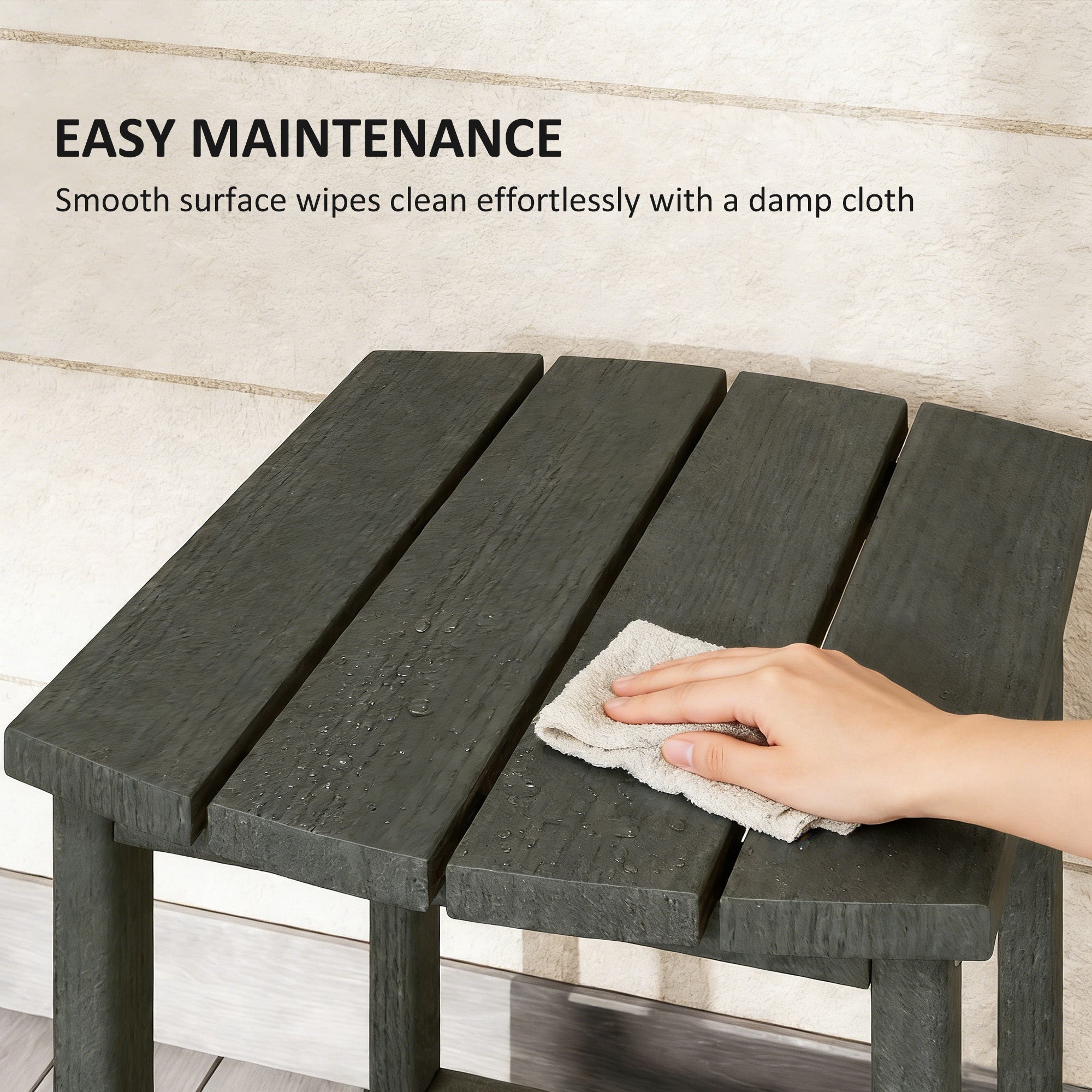 Dark gray outsunny outdoor garden table with smooth slatted wooden surface 48w x 37d all-weather design