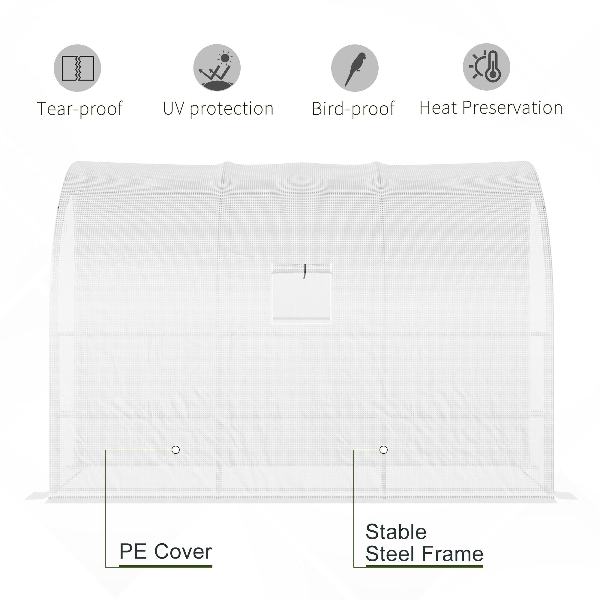 Outsunny outdoor walk-in greenhouse with transparent pe cover, stable steel frame, wire panel shelves, and zippered doors for plant nursery use