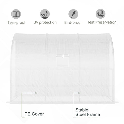 Outsunny outdoor walk-in greenhouse with transparent pe cover, stable steel frame, wire panel shelves, and zippered doors for plant nursery use
