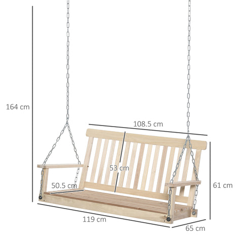 Outsunny outdoor wooden swing bench 2-seater porch swing chair in natural fir wood with metal chains for outdoor spaces
