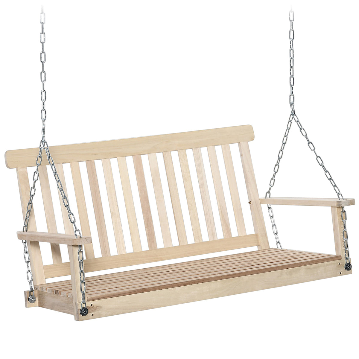 Outsunny outdoor wooden swing bench 2-seater porch swing chair made of natural fir wood for outdoor spaces suspended by metal chains