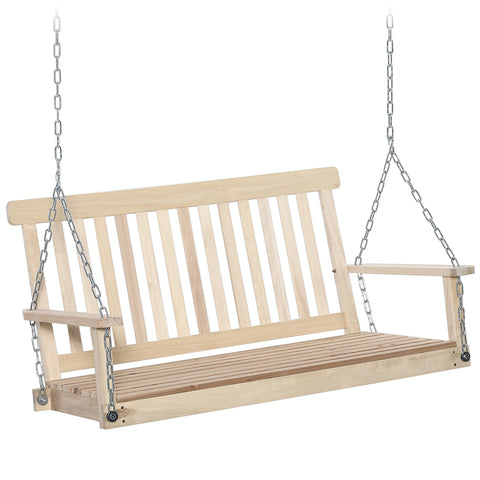 Outsunny outdoor wooden swing bench 2-seater porch swing chair made of natural fir wood for outdoor spaces suspended by metal chains