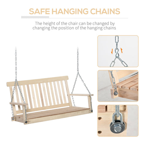 Outsunny outdoor wooden swing bench 2-seater porch swing chair made of light fir wood with metal chains and water-resistant paint
