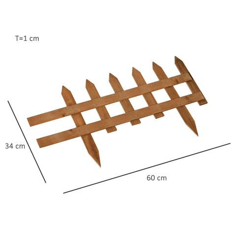 A light brown fir wood garden trellis with lattice design and pointed ends for lawn edging and flowerbed border