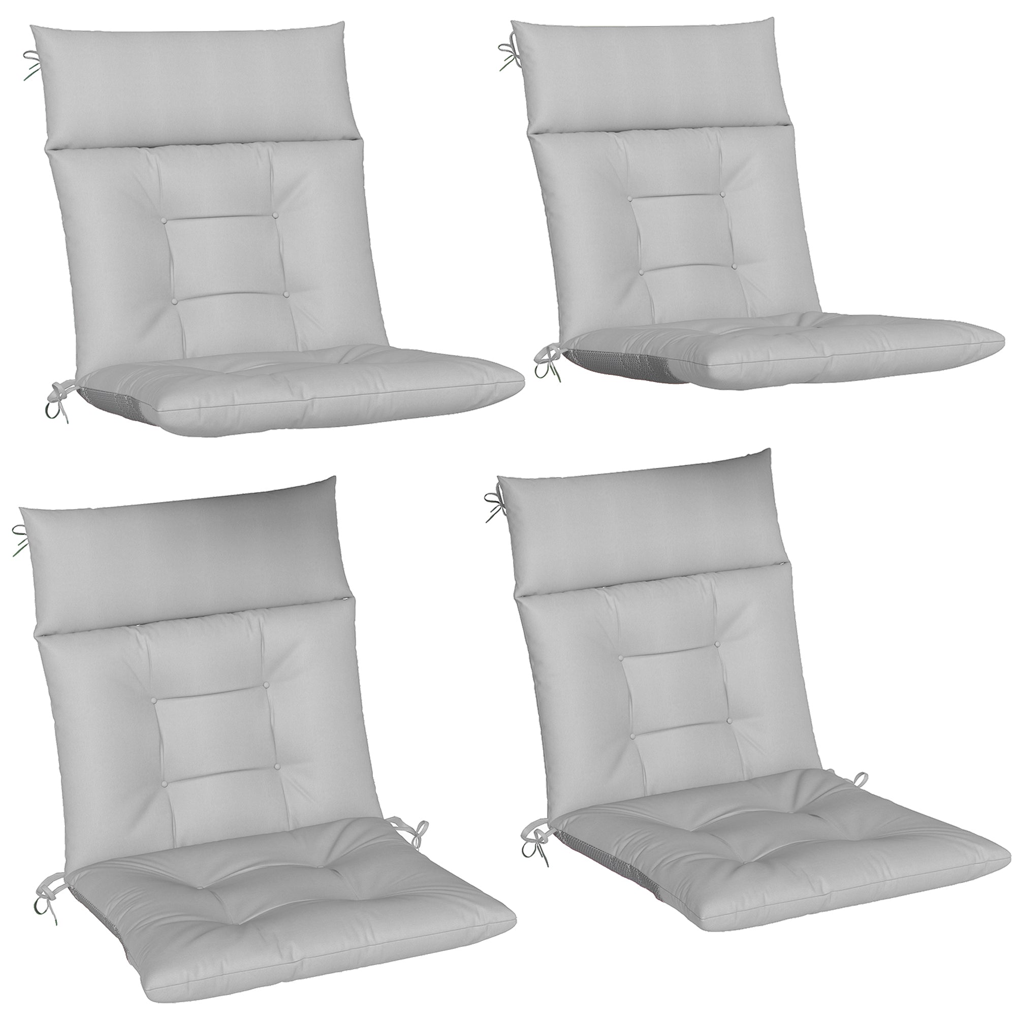 Outsunny light grey outdoor seat cushions set of 4 with tufted triple-section design and matching ties for patio chairs