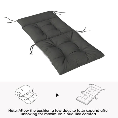 Dark gray tufted outdoor seat cushion with fabric ties for securing featuring triple-section design by outsunny