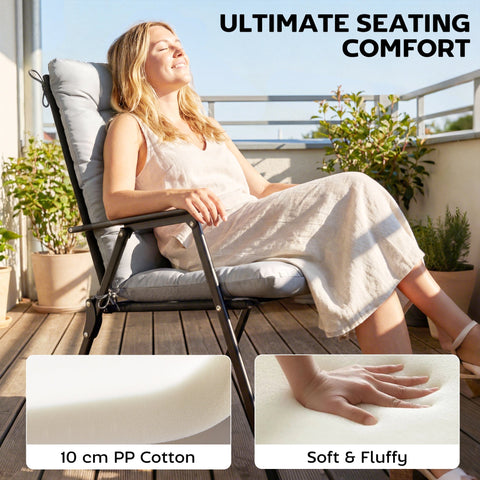 Gray cushioned outdoor seat with triple-section design and black metal frame from outsunny patio chair cushions set