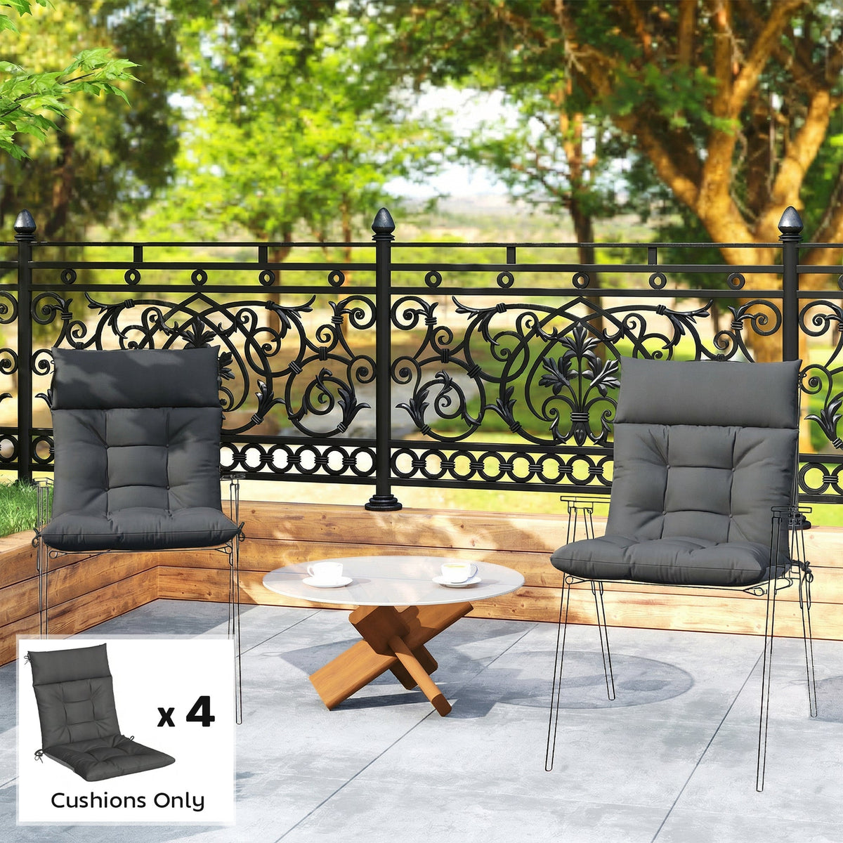 Outsunny patio chair cushions set of 4 dark grey waterproof quilted outdoor seat with non-slip triple-section design