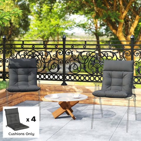 Outsunny patio chair cushions set of 4 dark grey waterproof quilted outdoor seat with non-slip triple-section design