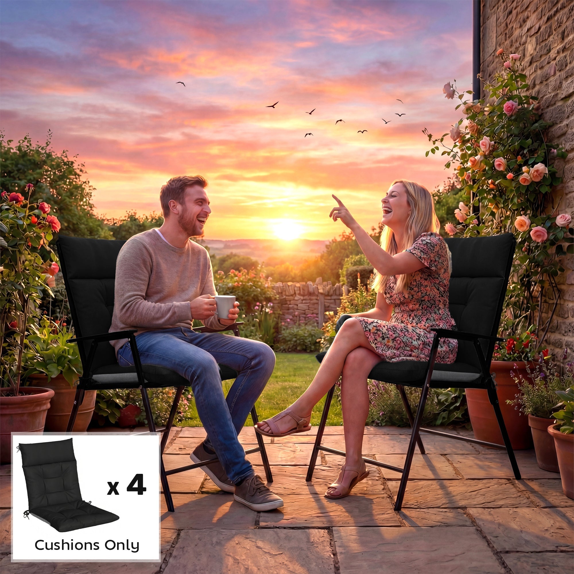 Outsunny black outdoor seat cushions set of 4 with waterproof non-slip triple-section design for patio chairs