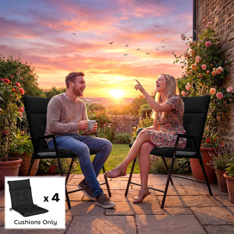 Outsunny black outdoor seat cushions set of 4 with waterproof non-slip triple-section design for patio chairs