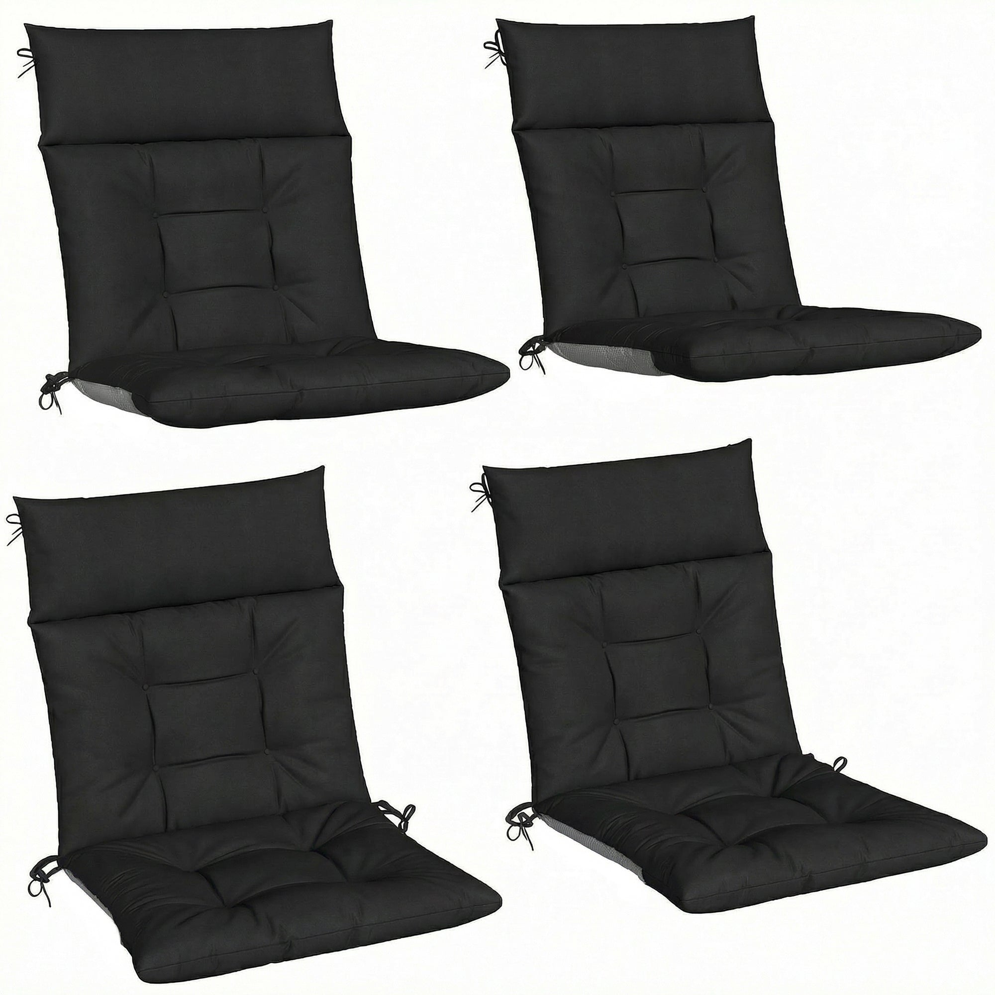 Outsunny patio chair cushions set of 4 black outdoor seat cushions with quilted triple-section design and fabric ties