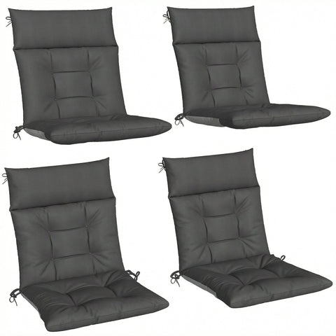 Dark grey quilted outdoor seat cushions with tie-backs triple-section design waterproof non-slip set of 4