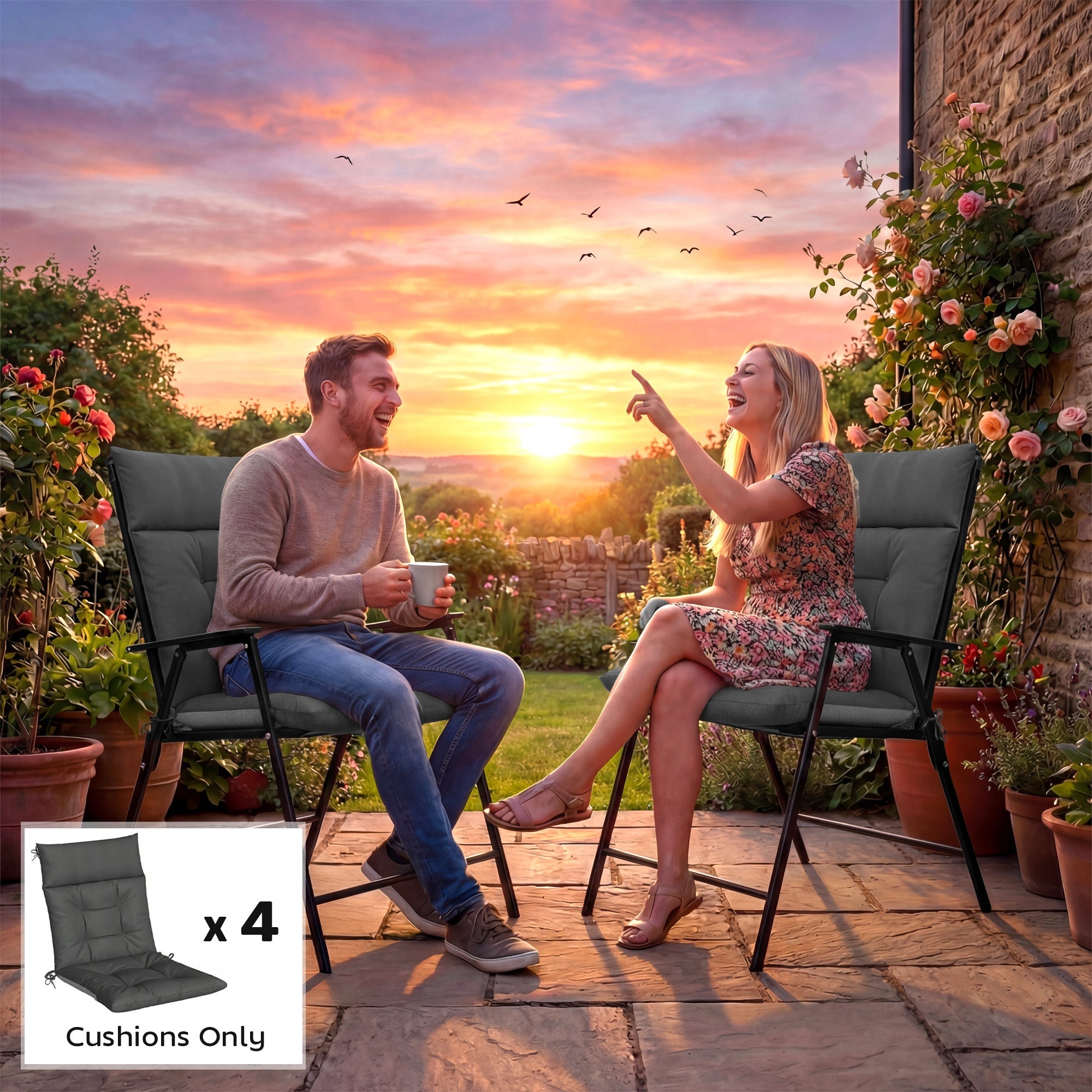 Dark green outdoor seat cushions with triple-section design for folding chairs by outsunny, waterproof and non-slip seat cushion