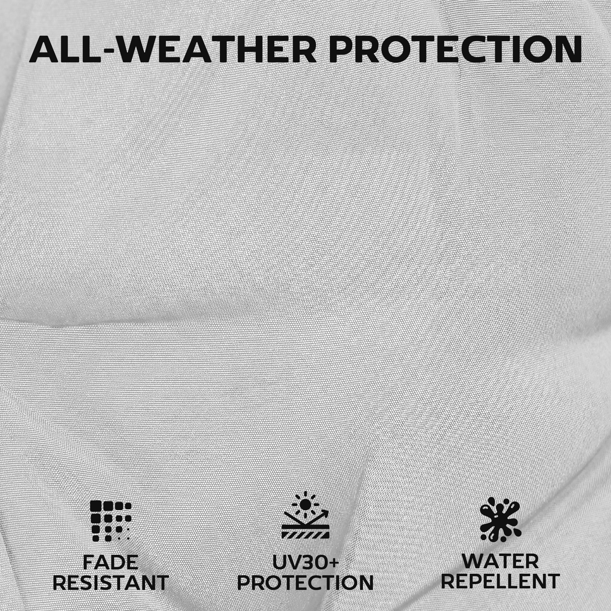 Silver-gray textured outdoor seat cushion with fade resistance uv30+ and water repellent triple-section design