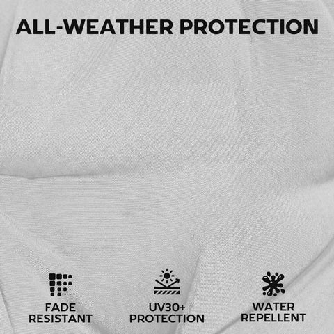 Silver-gray textured outdoor seat cushion with fade resistance uv30+ and water repellent triple-section design