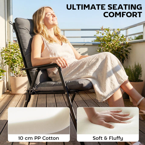 Black-framed outdoor seat with plush gray waterproof seat cushion set featuring a soft 10 cm cotton pad and triple-section design
