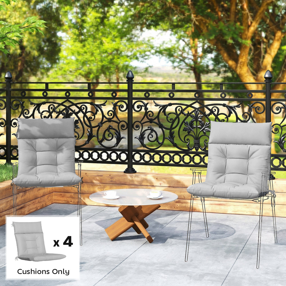 Outsunny patio chair cushions set of 4 in light grey feature a triple-section design for outdoor seat comfort and non-slip use