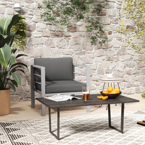 Gray outsunny patio armchair with metal frame, polyester fabric cushions with sponge filling and thick cushion thickness
