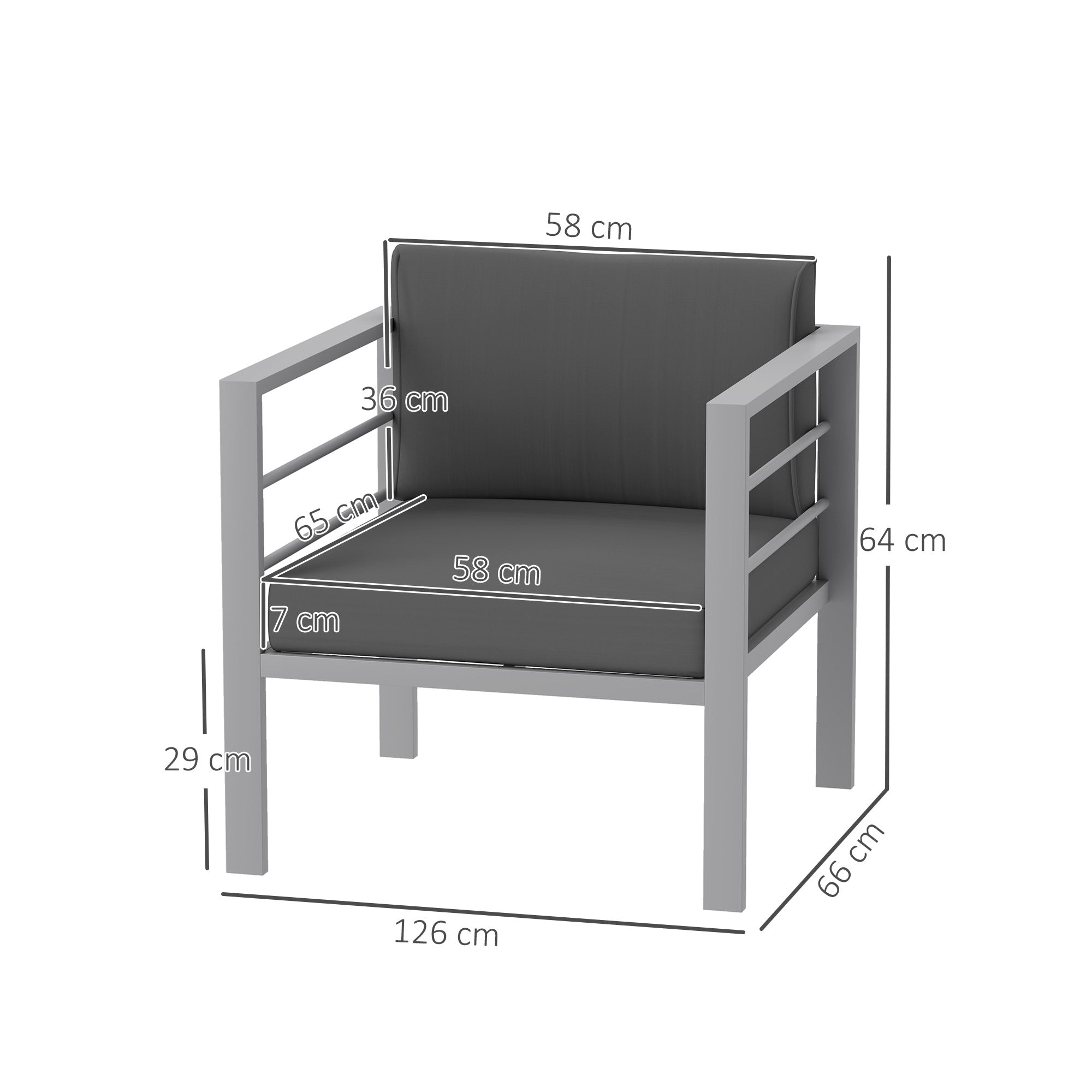 Outsunny patio furniture aluminium armchair with sleek metal frame, charcoal grey polyester fabric, and thick sponge filling cushions