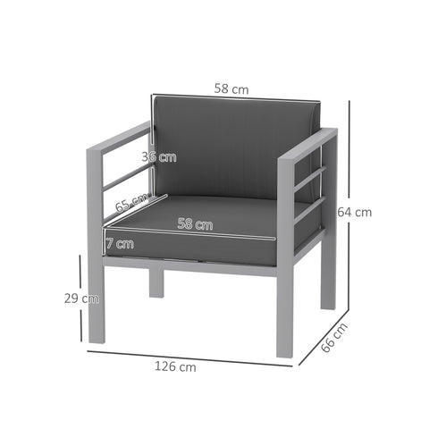 Outsunny patio furniture aluminium armchair with sleek metal frame, charcoal grey polyester fabric, and thick sponge filling cushions