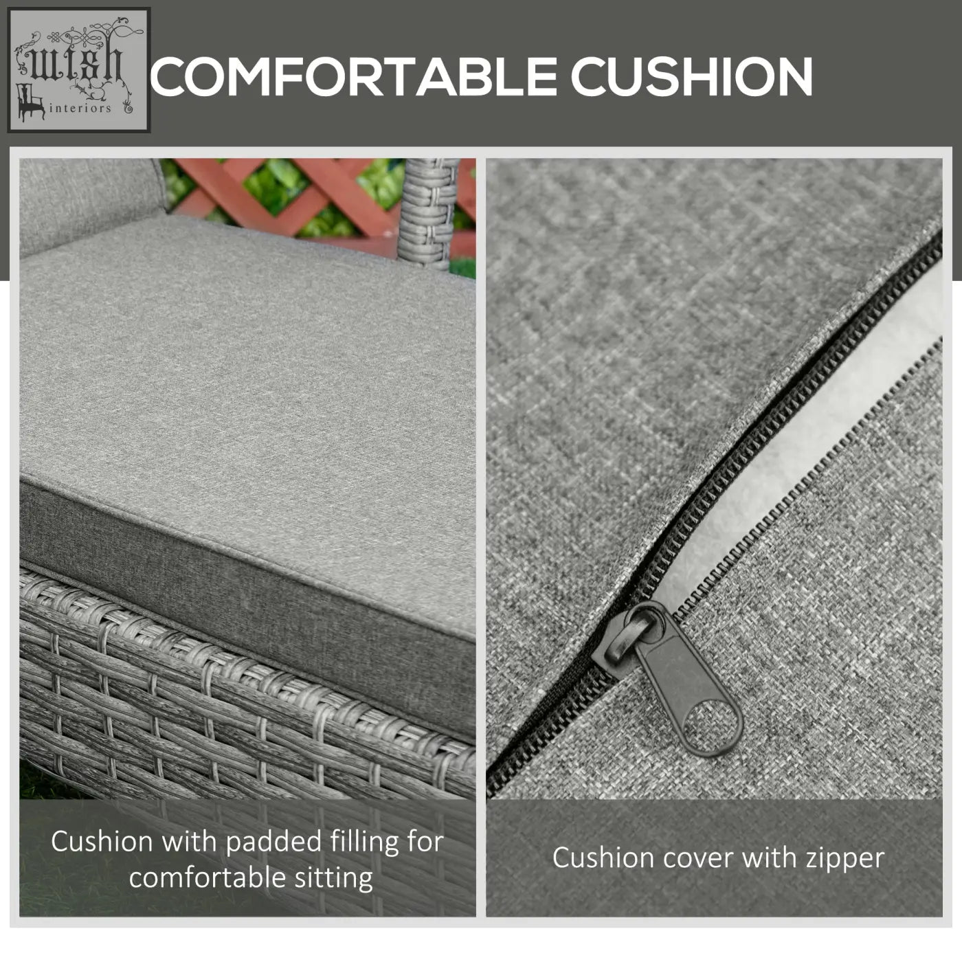 Gray seat cushion with textured fabric and zipper closure for outsunny mixed grey rattan patio sun lounger