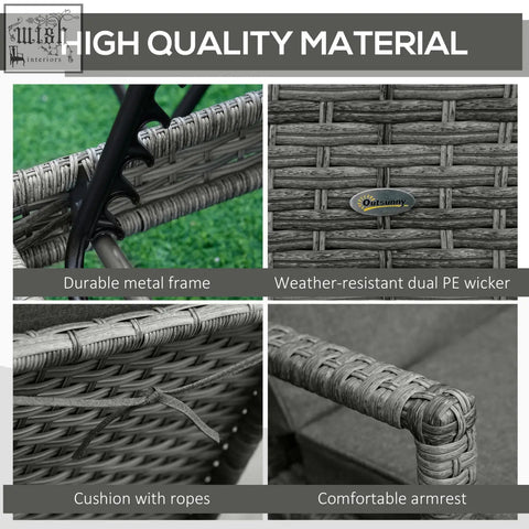 Mixed grey outsunny patio rattan sun lounger with dual wicker weave, metal frame, cushioned seat cushion, and adjustable backrest