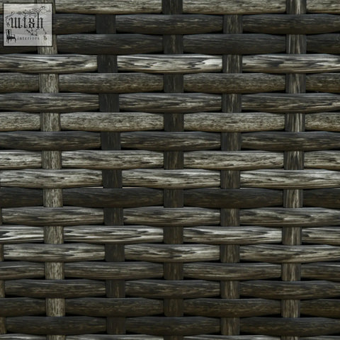 Dark gray woven rattan sun lounger with rustic weathered finish and soft padded cushion for patio or garden use